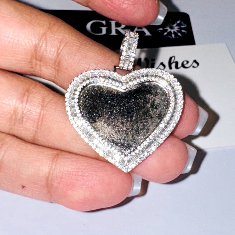 VVS Diamond Heart Memory Picture Pendant, Memorial Keepsake Jewelry Memory Charm